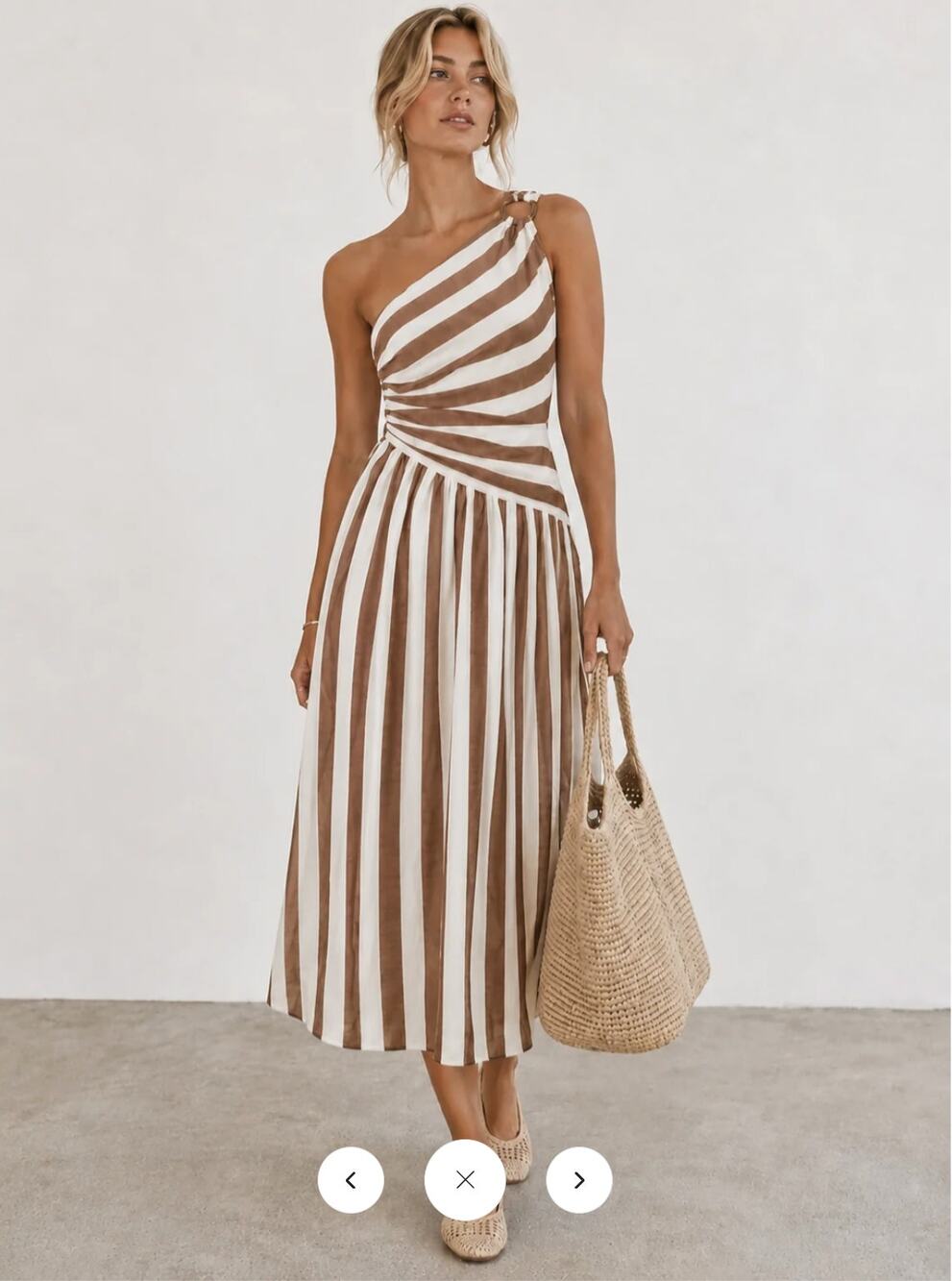 NWT Commense One-Shoulder Striped Ring Detail Midi Dress Sz M